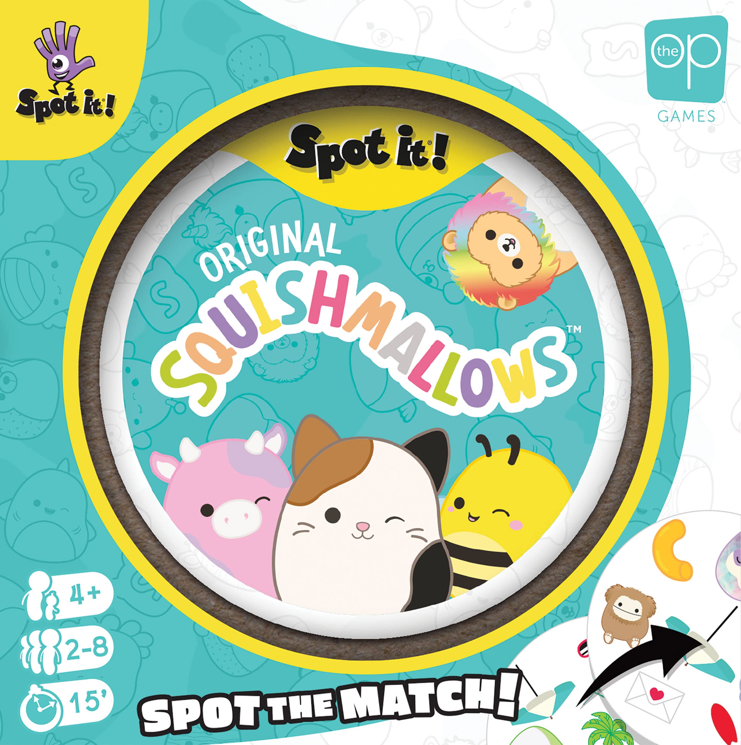 USAOPOLY Spot It! Squishmallows skateboards icon visual for dynamic gameplay.