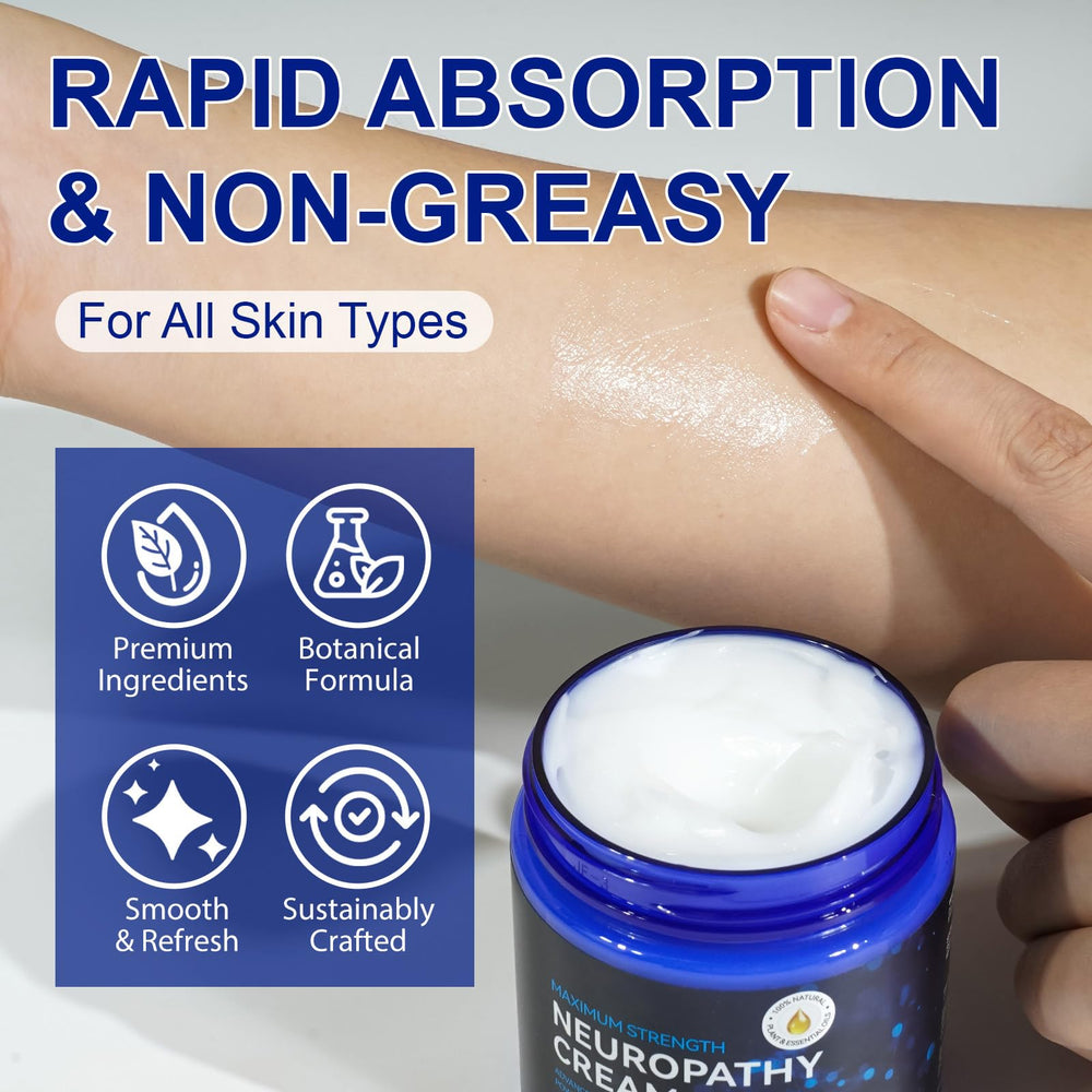 USBSREGARDS Neuropathy Cream tube cap close-up highlighting the light formula