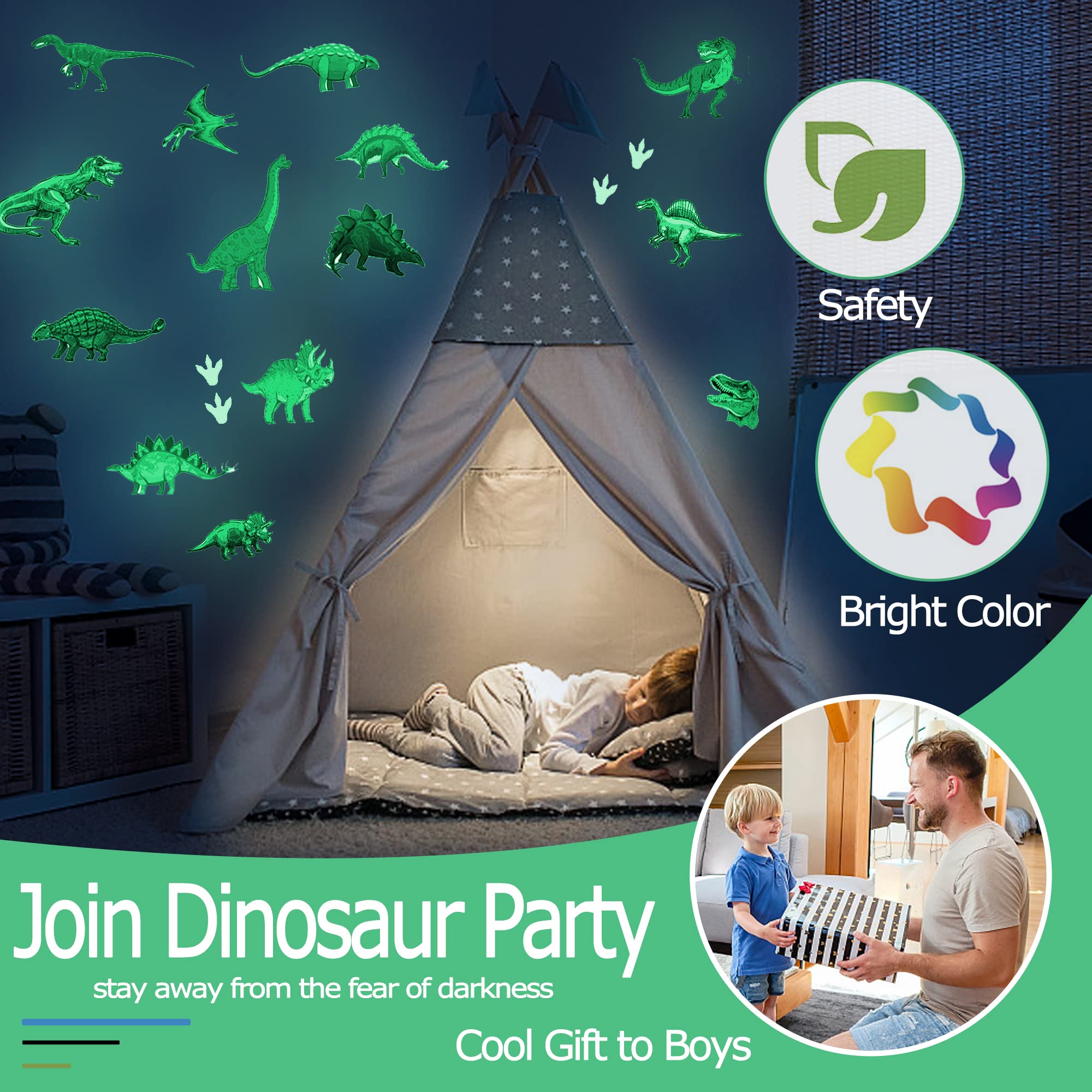 USGOO Glow in the Dark Dinosaur footprints guide nighttime play and storytelling.