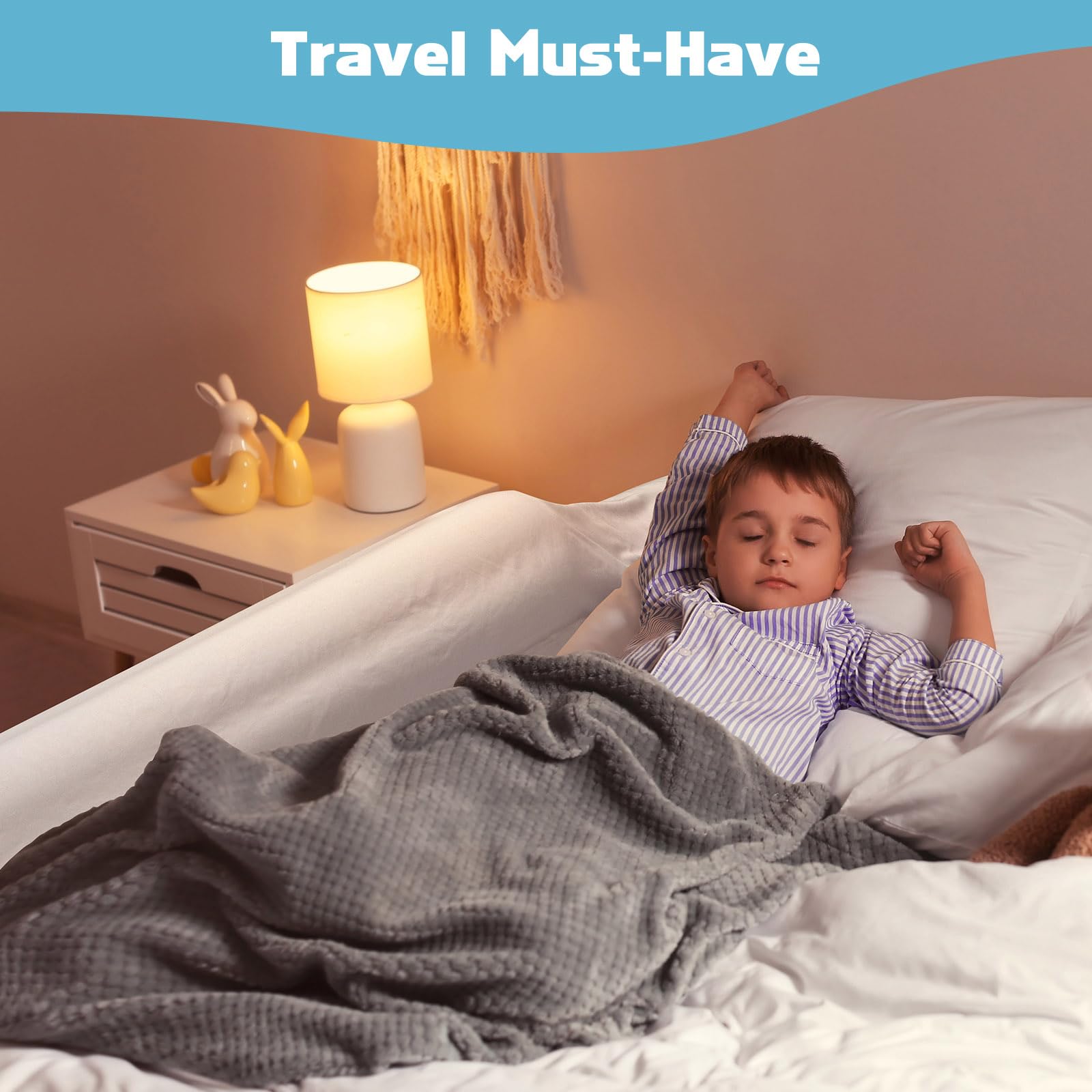 USHMA travel bed rail folds compactly into a carry bag for travel.