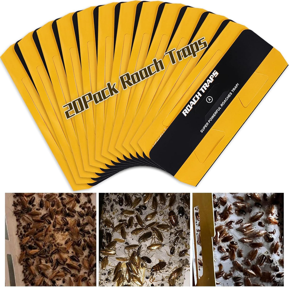 USKICH 20 Pack Roach Traps placed indoors under the sink for effective containment.