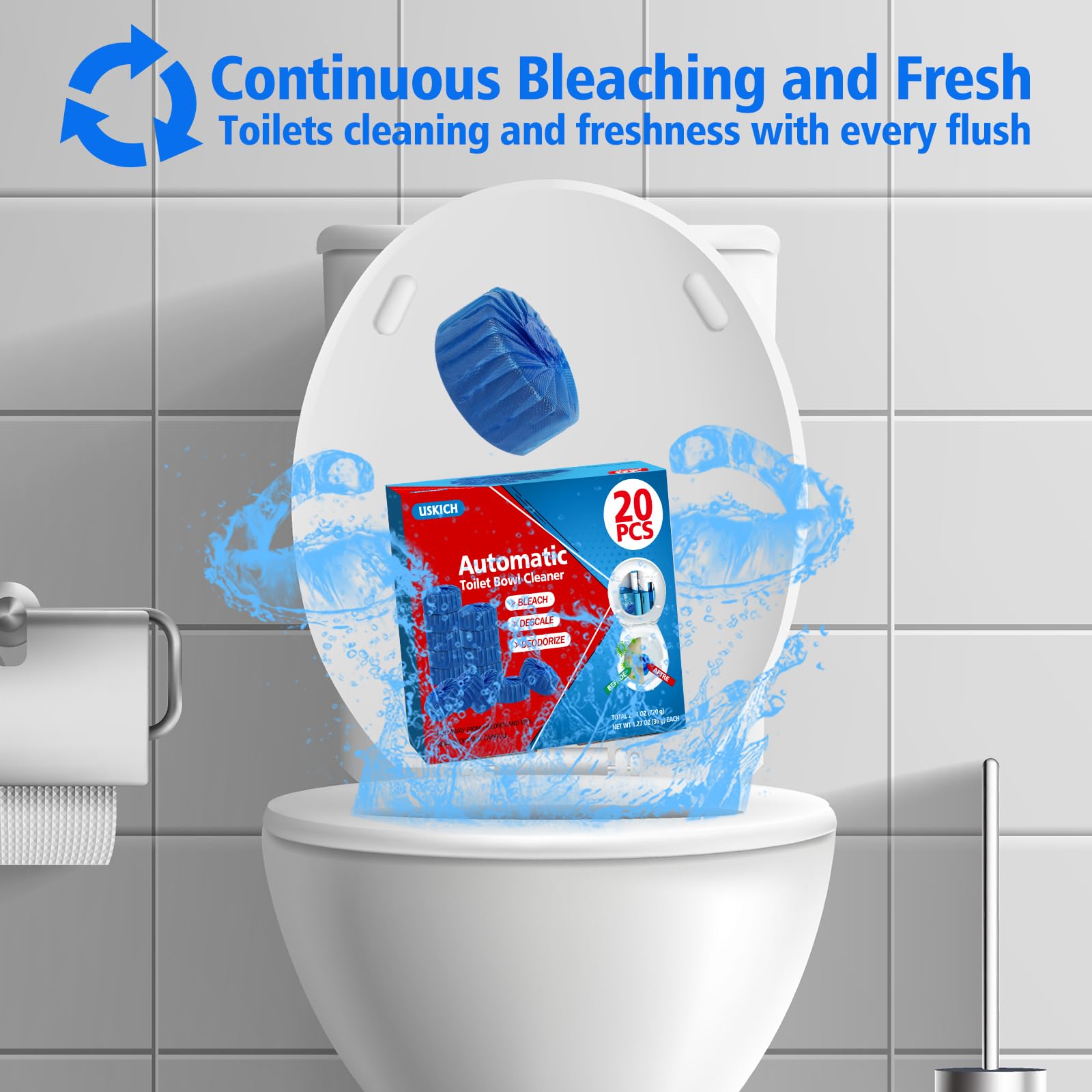 USKICH blue tablet dissolving in water shows simple use