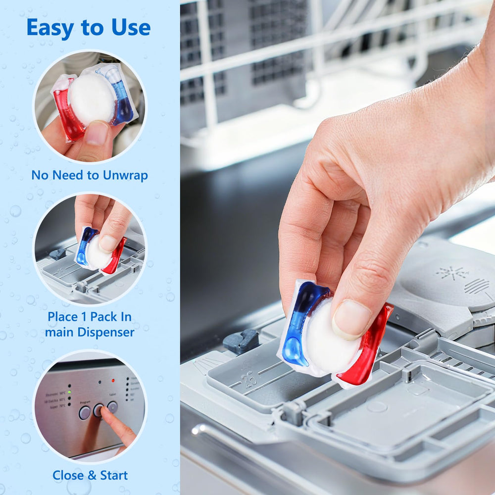 USKICH dishwasher pods target deep-clean in tub and racks to remove grime.