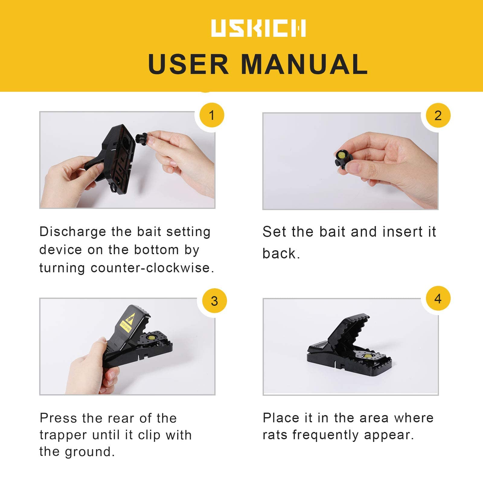 USKICH durable ABS plastic mouse trap designed for repeated use.