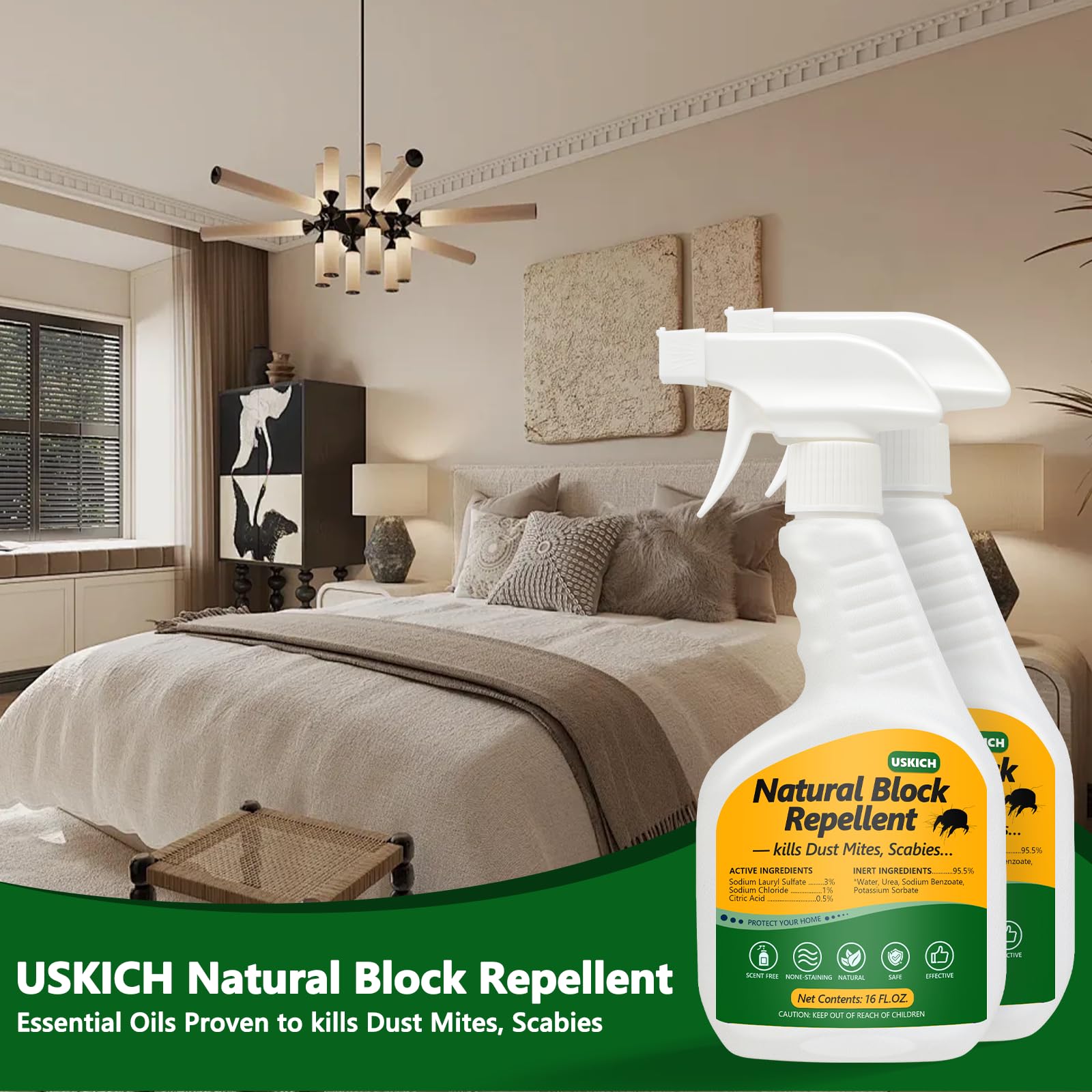 USKICH Mite Spray in a room setting promoting a healthier home