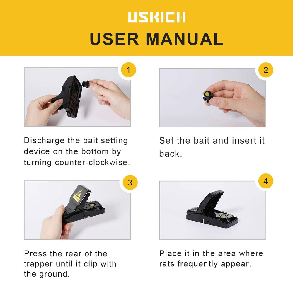 USKICH safe non-toxic setup image underlines finger-safe baiting and household safety.