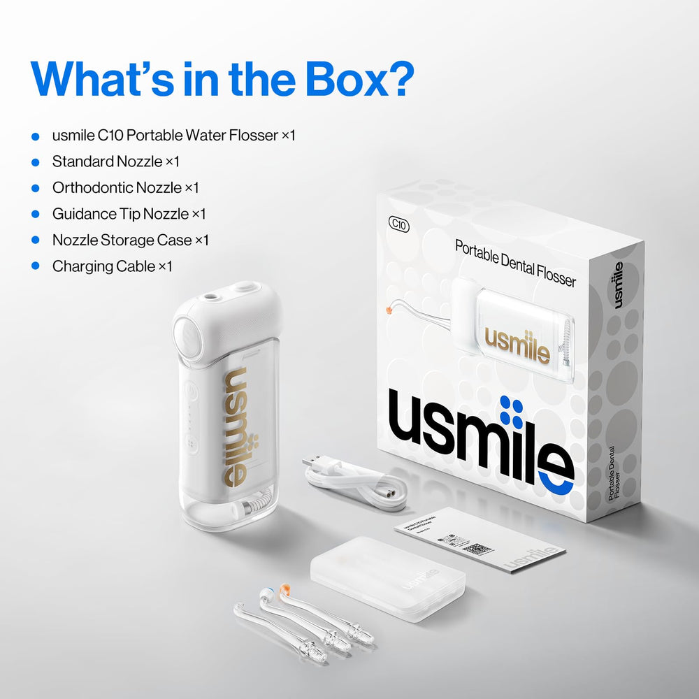 usmile C10 travel case keeps nozzles organized for quick setup