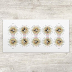 USPS 1794 Compass Rose stamp pane featuring a colorful compass rose, ideal for international mail.