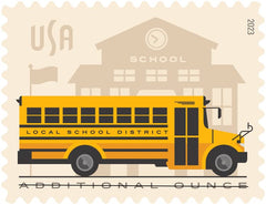 USPS School Bus front profile stamp showcasing the bus design for first-class mail