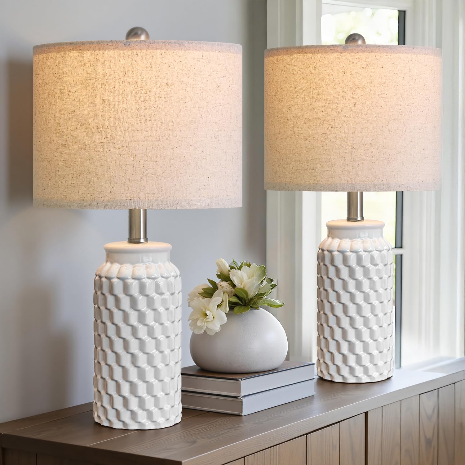 USumkky Balance lamp pair ready to brighten living room or bedside.