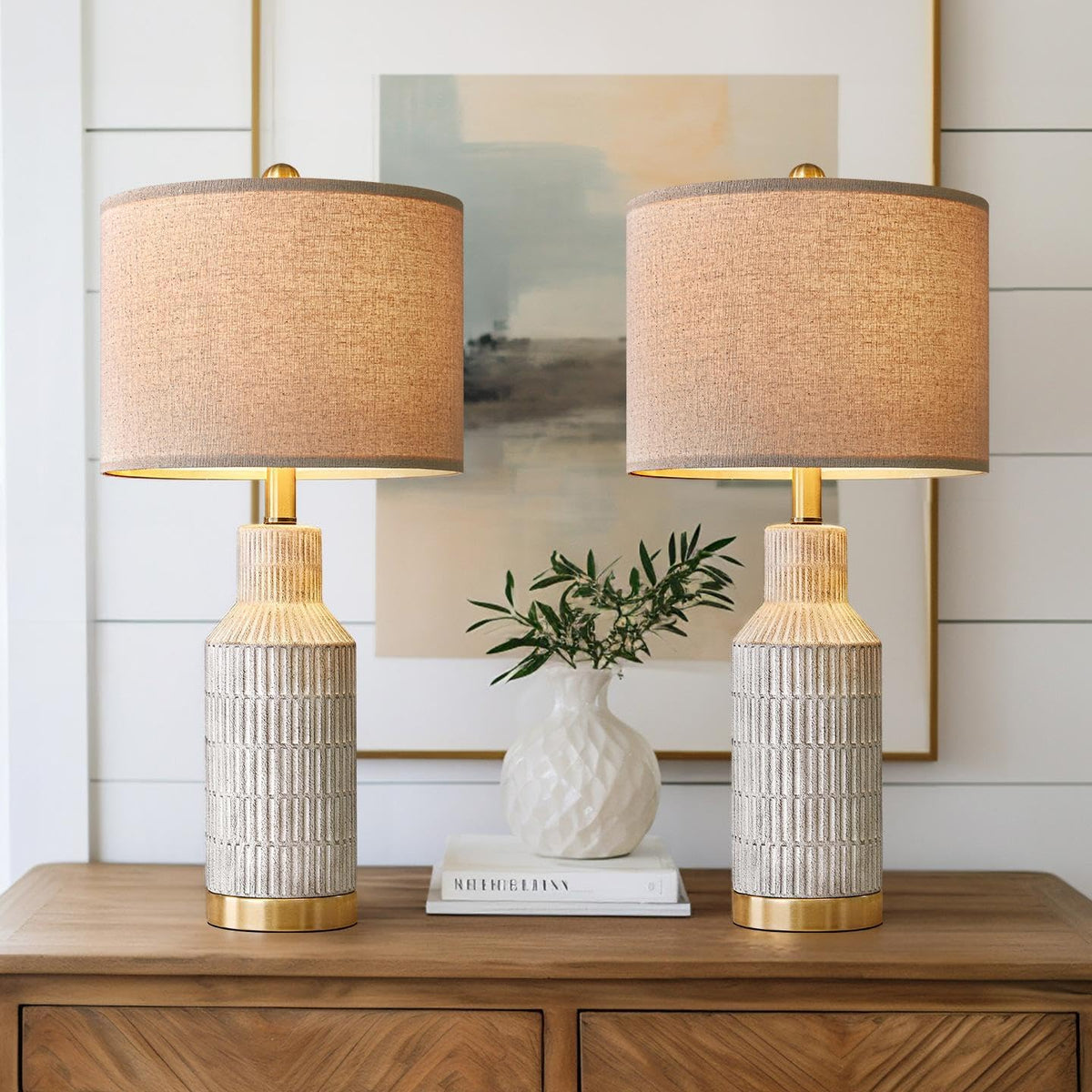 USumkky bedside lamp with white-washed ceramic base for warm, diffused light