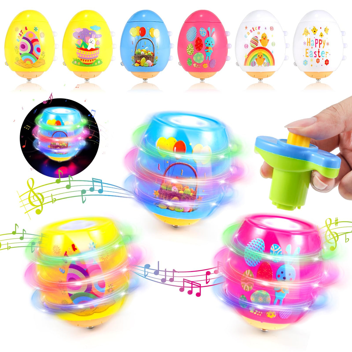 Utbttor Easter Egg Spinner six-pack with light-up visuals for festive playtime.