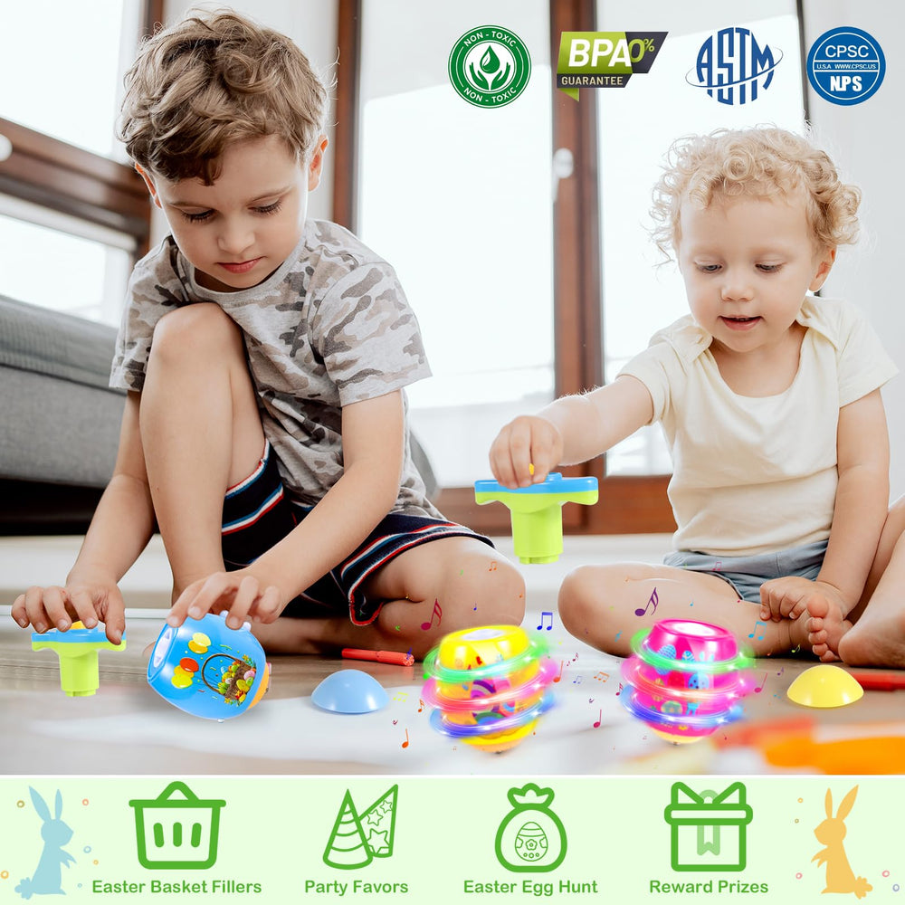 Utbttor Singing-top Easter Egg Spinner highlights cheerful tunes during spins.