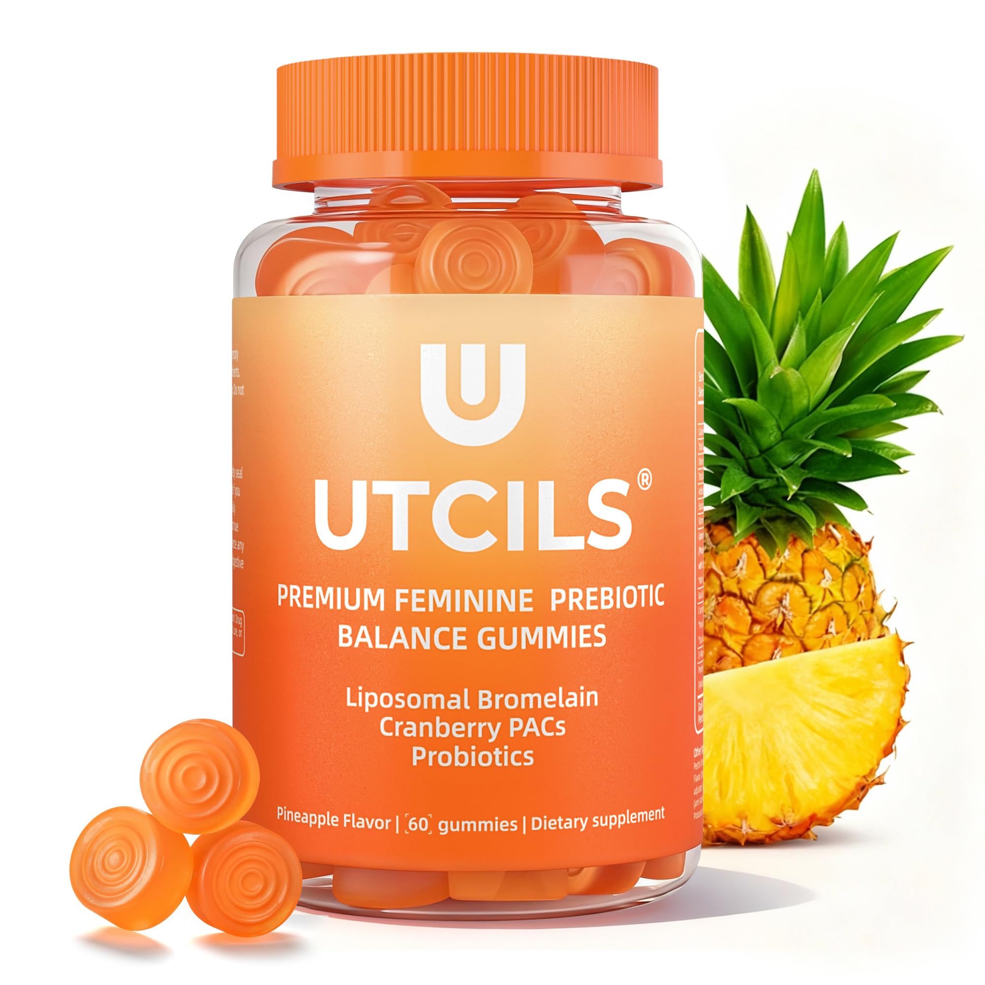 Utcils Liposomal Premium Feminine Balance Gummies bottle for balanced microbiome support.