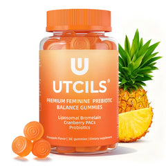 Utcils Liposomal Premium Feminine Balance Gummies bottle for balanced microbiome support.