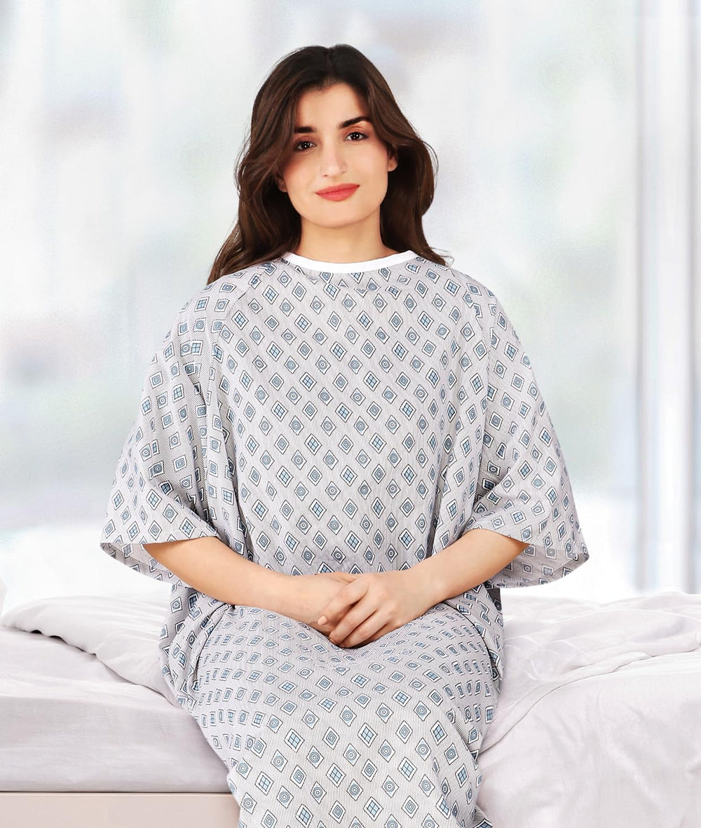Back-tie closures on Utopia Care gown ease changing while preserving modesty.