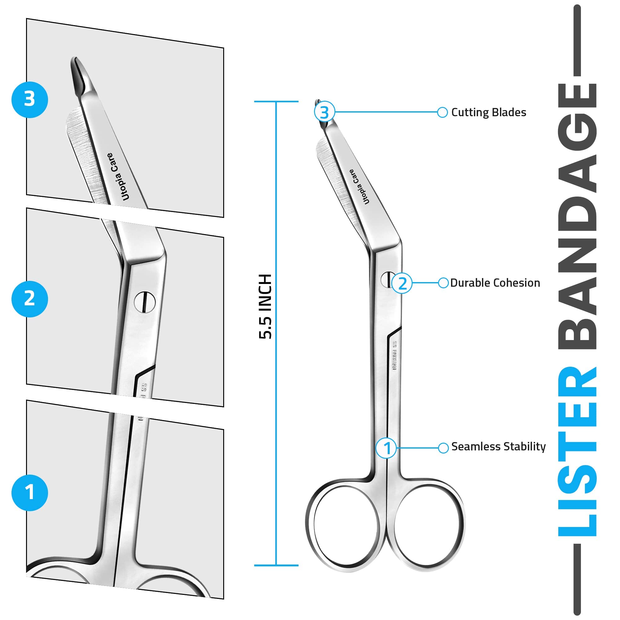 Utopia Care Bandage Scissors ergonomic finger rings for comfortable use during long shifts