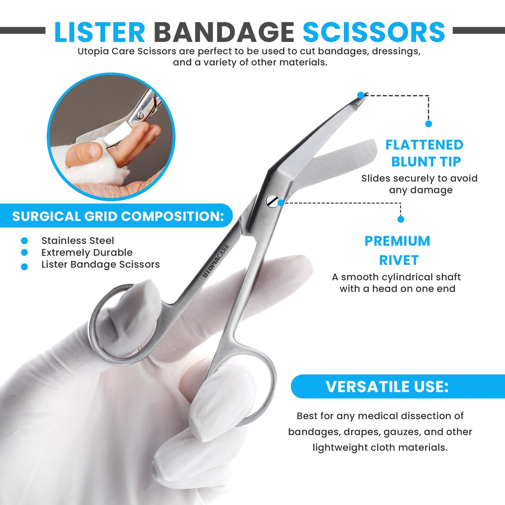 Utopia Care Bandage Scissors nonstick surface close-up preserves sharpness during tough cuts