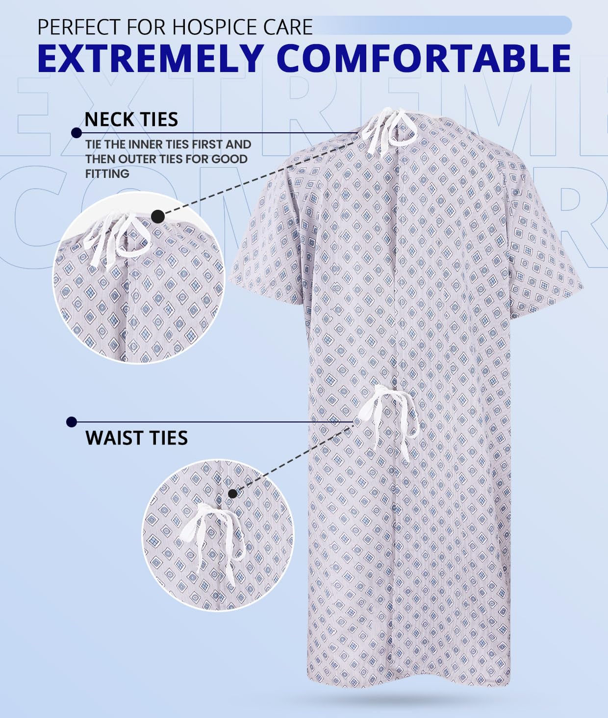 Blue and red diamond pattern gown from Utopia Care for a clean appearance.