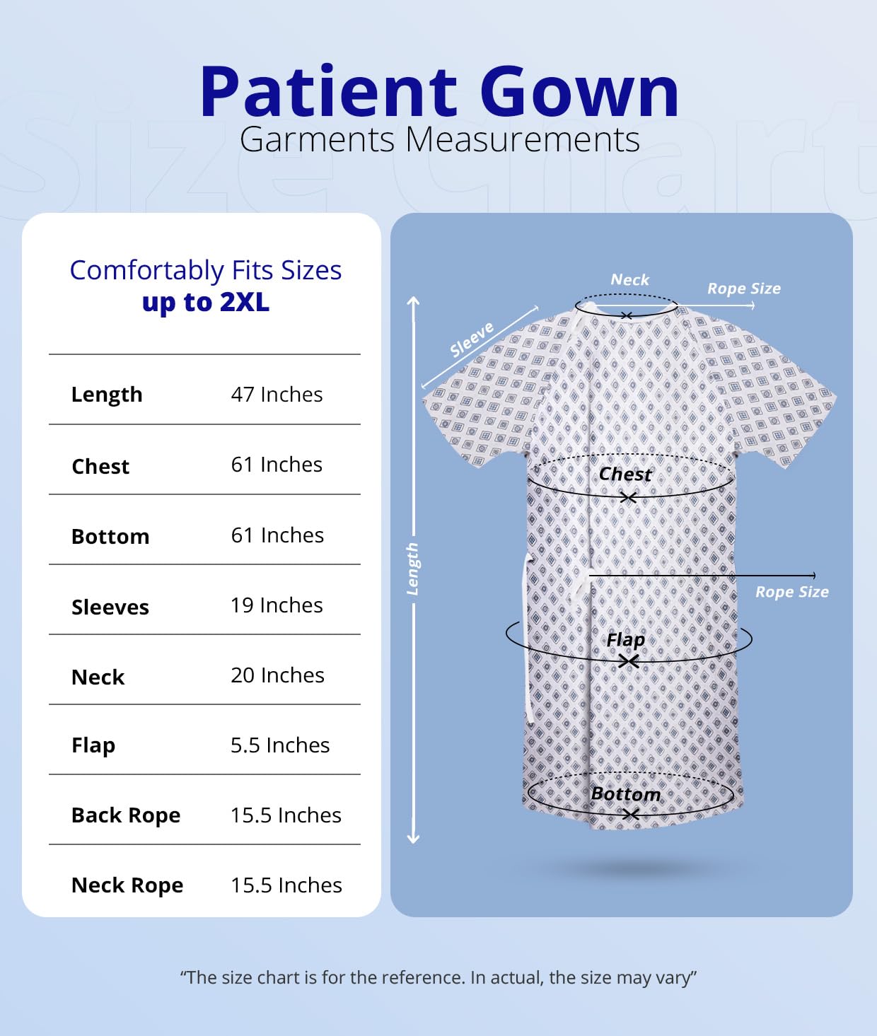 Durable stitching and hemmed edges on Utopia Care gown for repeated use.