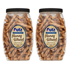 Utz braided honey wheat pretzel twists close-up, crisp snack for munching.