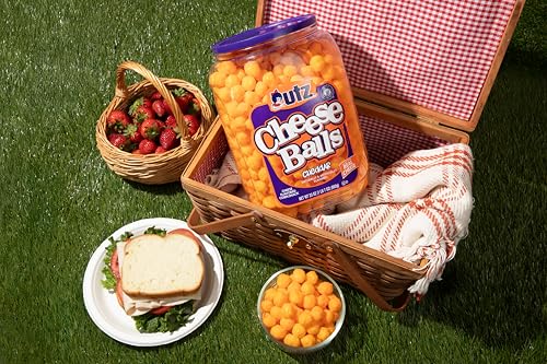 Utz Cheese Balls Barrel gluten free and kosher certified for inclusive snacking.