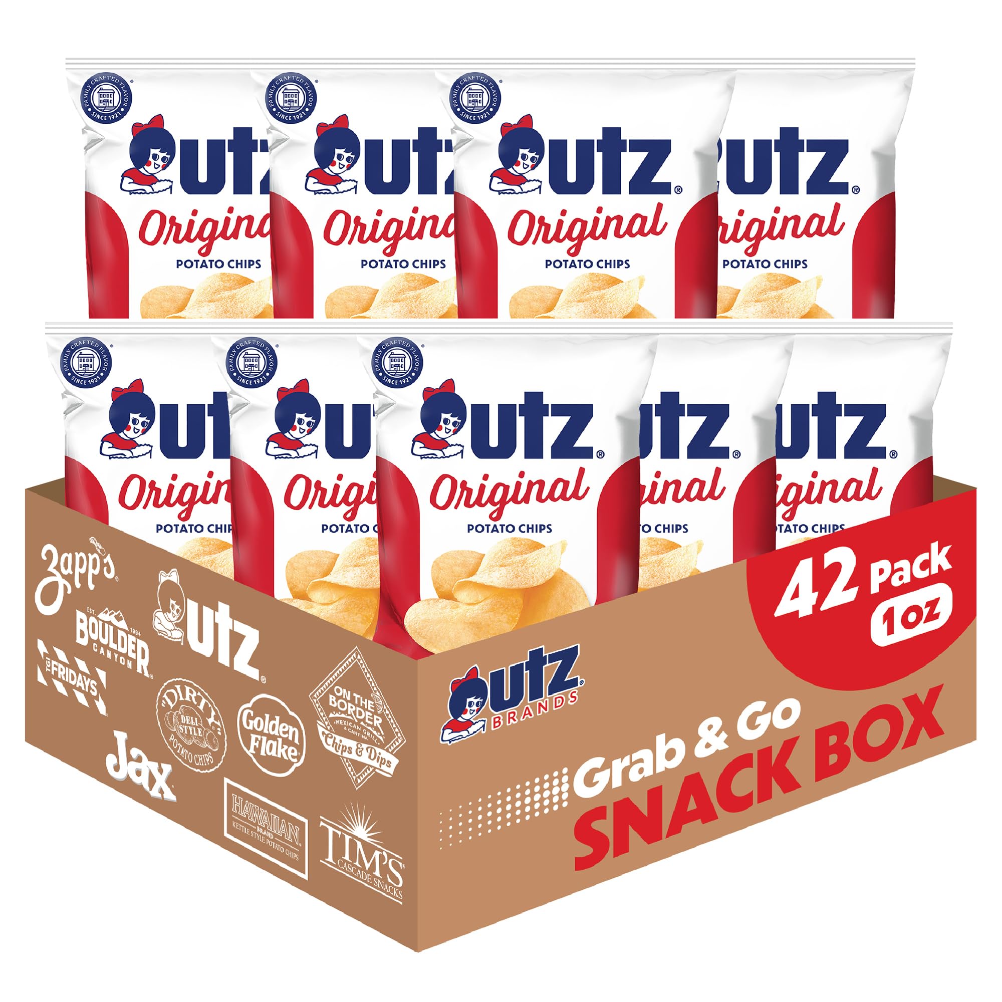 Utz Original Potato Chips 1oz bag with crisp, classic potato flavor for solo snacking.