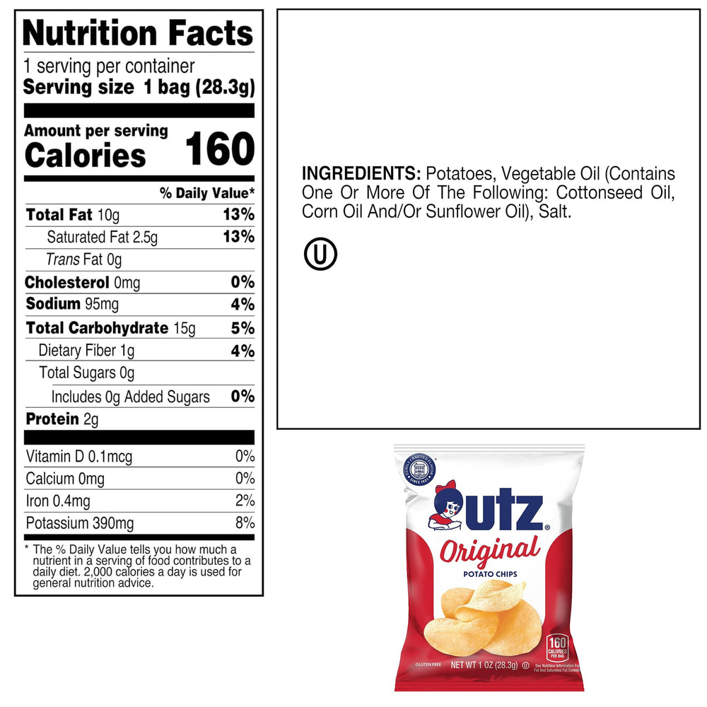 Utz Original Potato Chips 42-count box ready for vending or pantry stocking.