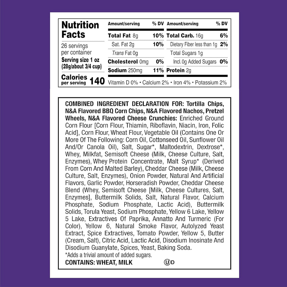 Utz Party Mix Barrel contents display a colorful mix for shared snacking