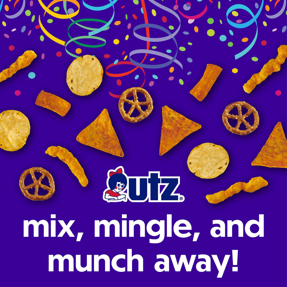 Utz Party Mix nacho tortillas close-up, vibrant for parties