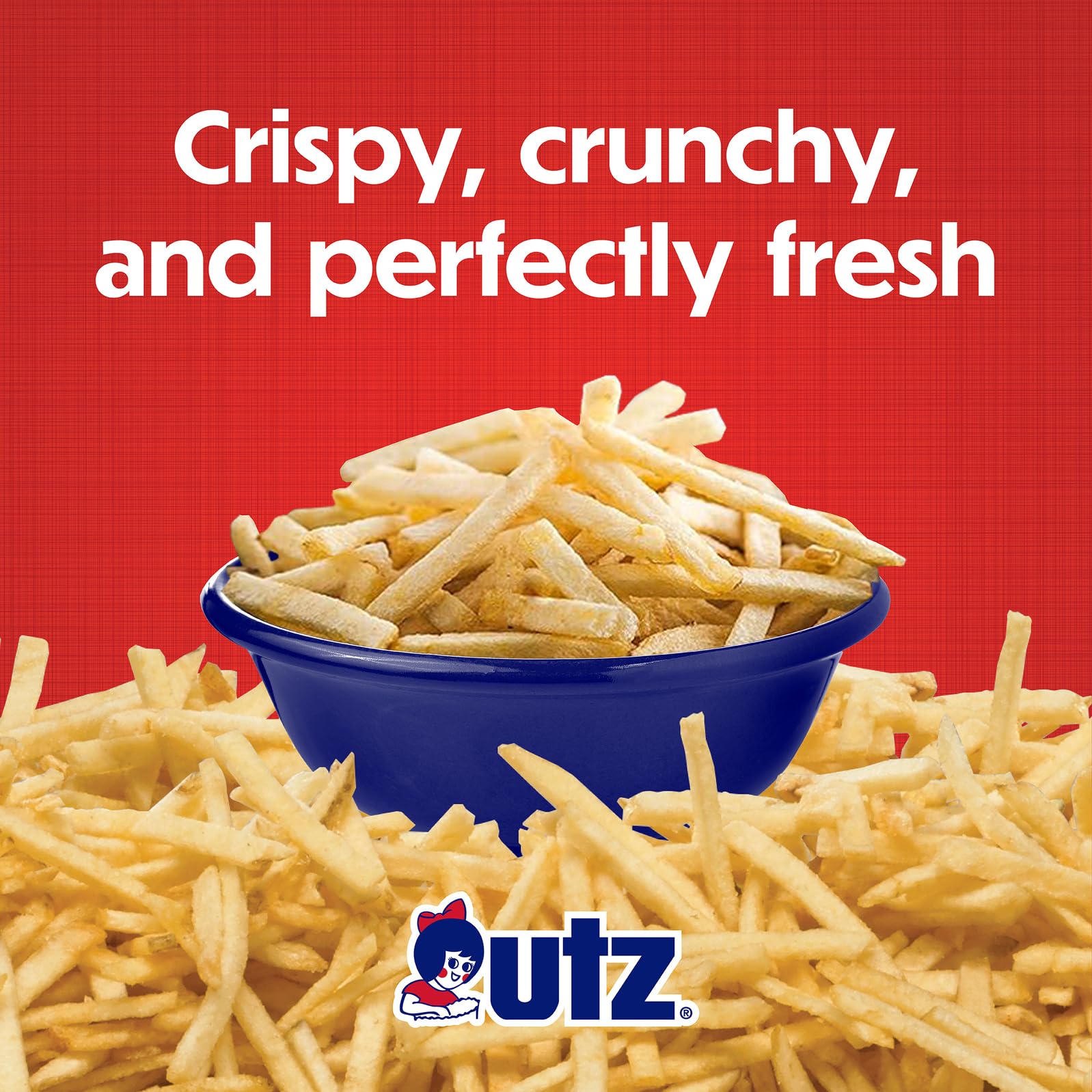Utz Potato Stix Original canister stored in pantry.
