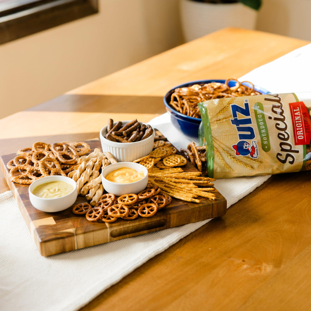 Snack time featuring Utz Sourdough Pretzels, easy to share.