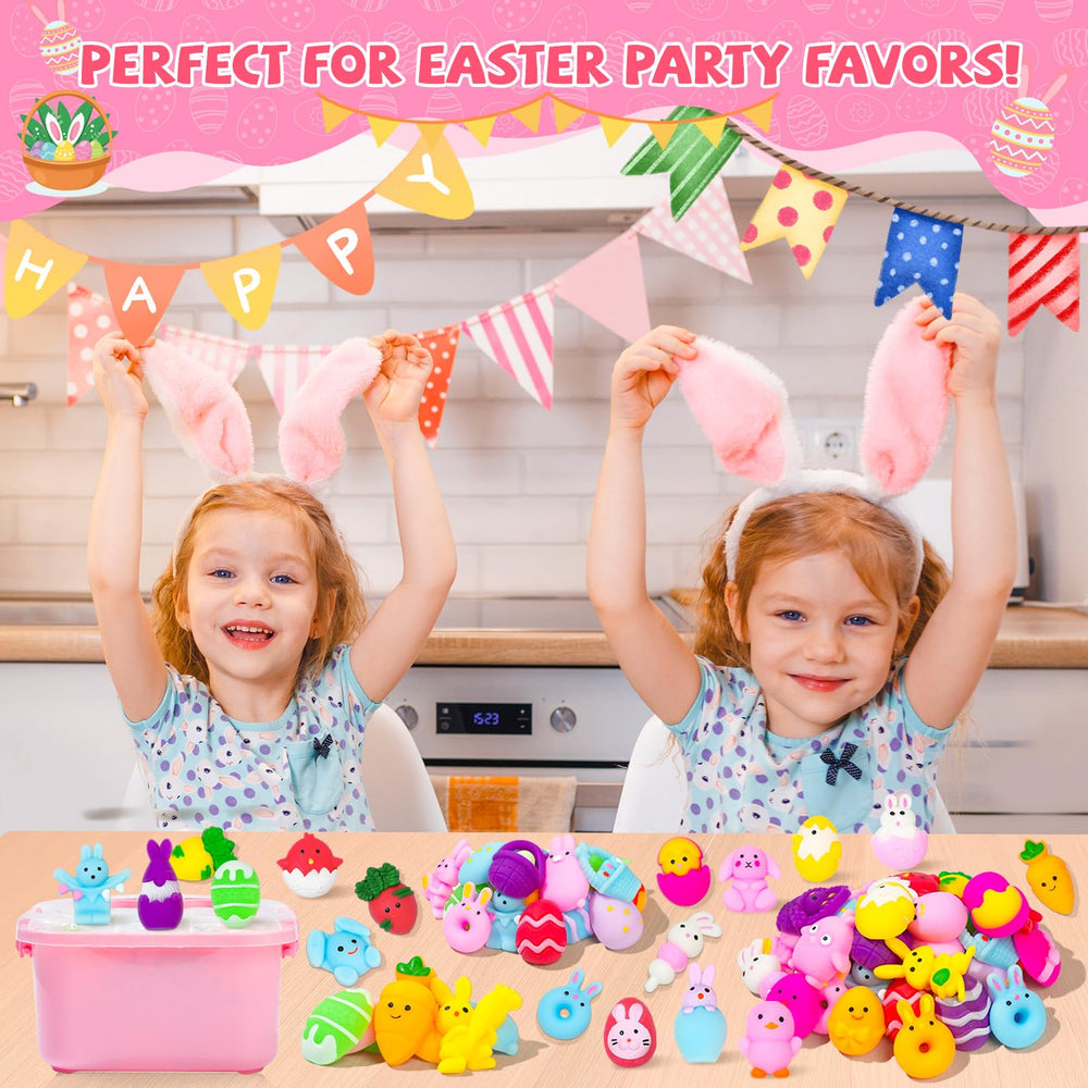 UUSYCUN pink storage bin with Easter mochi squishies for playful gifting