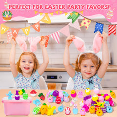 UUSYCUN pink storage bin with Easter mochi squishies for playful gifting