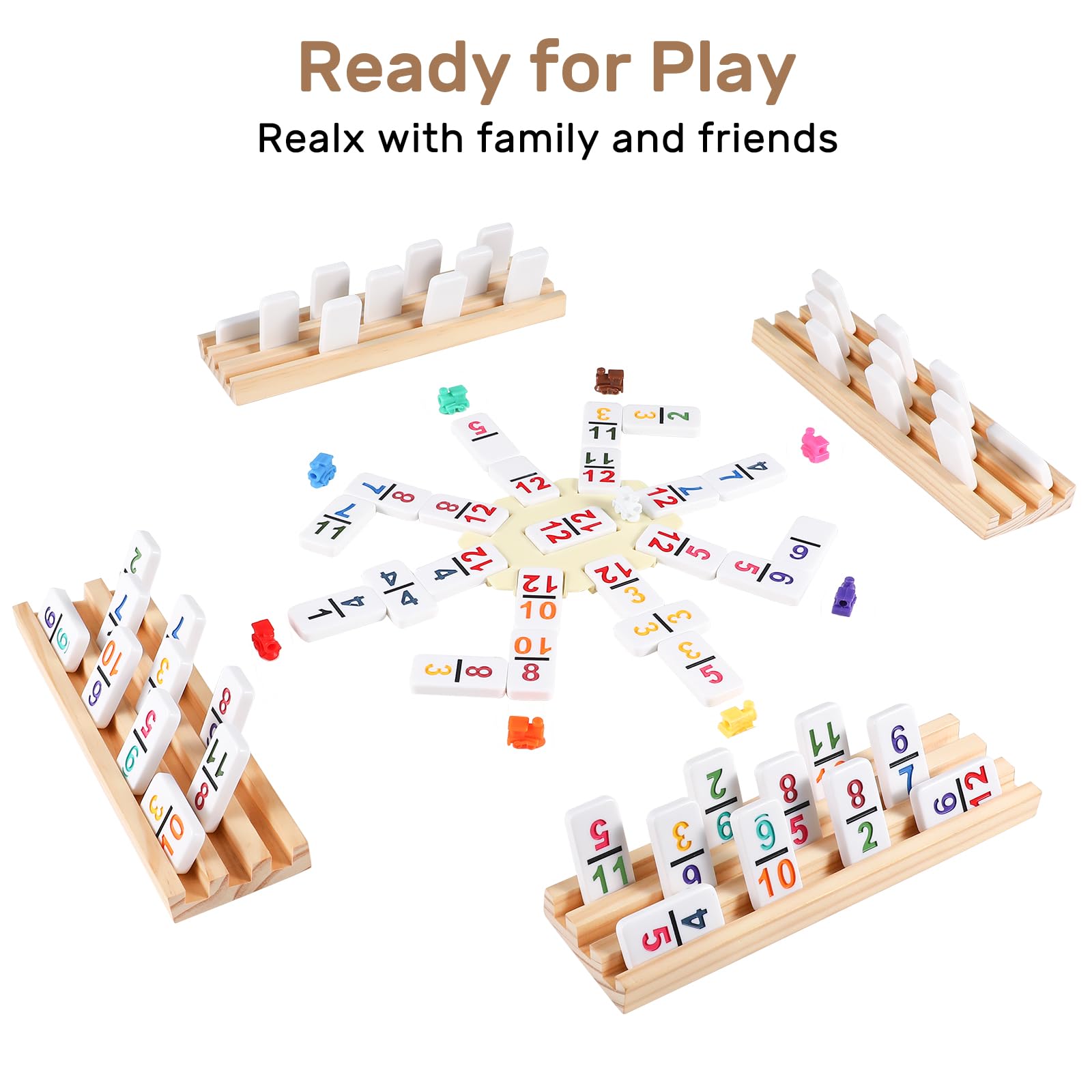 uvcany mexican train dominoes wooden trays display to hold tiles securely during play for organized setup.