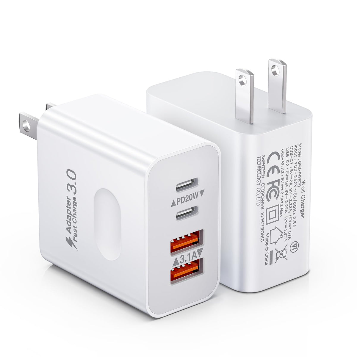 UVRESINME USB-C wall charger 2-pack front view with four ports for convenience.