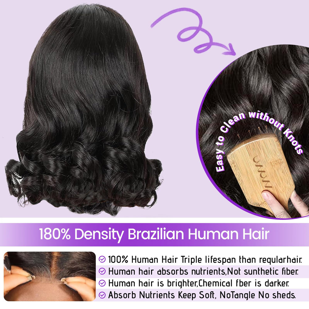UVVUVV lace-front body wave bob wig with natural hairline.