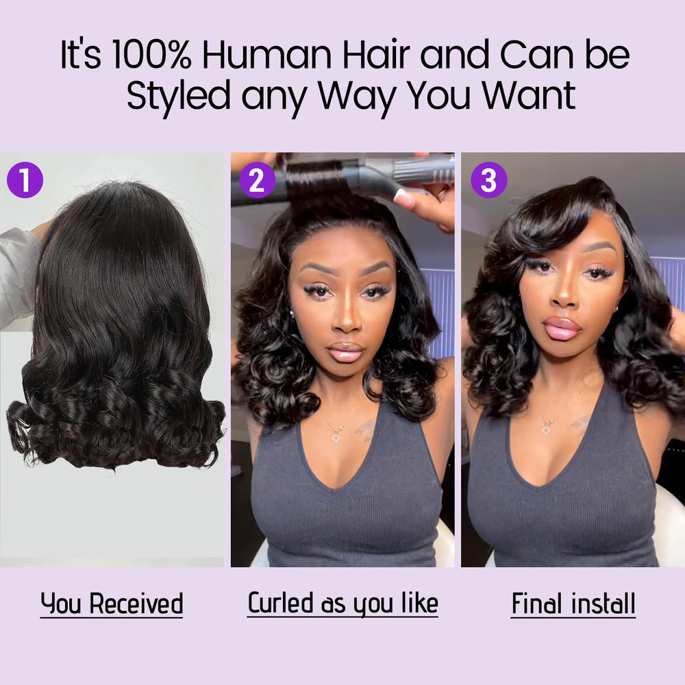 UVVUVV pre-plucked 14-inch bob wig ready to wear.