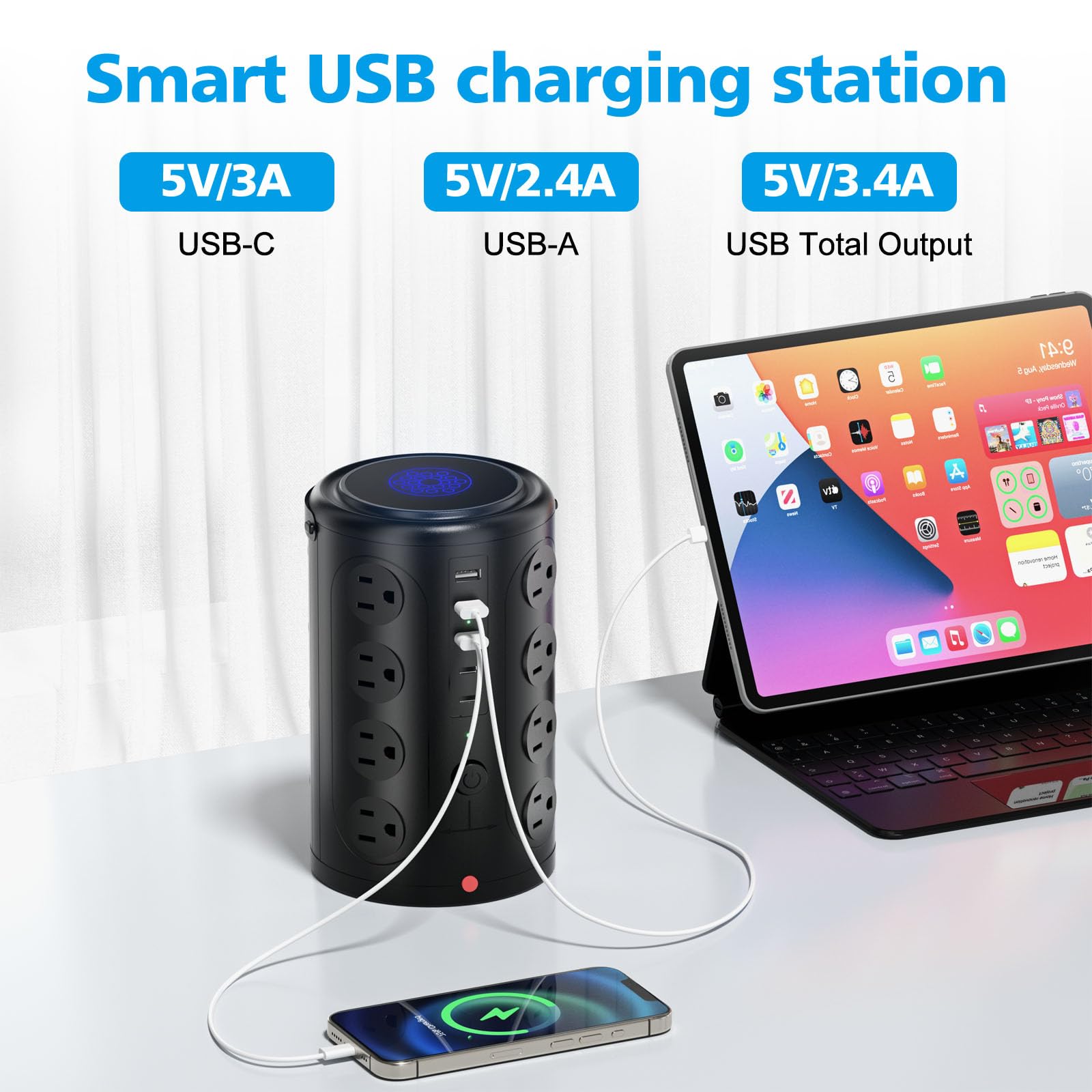 UWIWUTEI power strip shown in office or dorm for multi-device charging