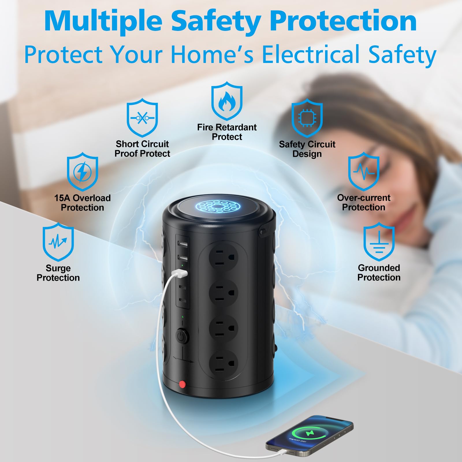 UWIWUTEI power strip with surge protection and overload safeguard keeps devices safe