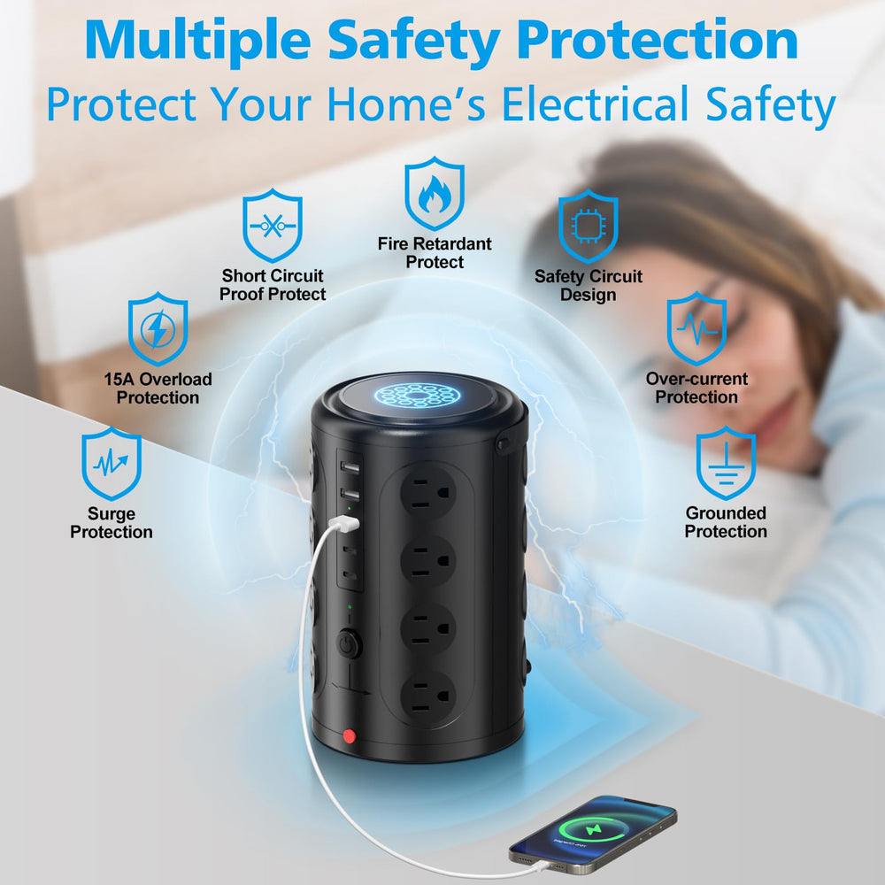 UWIWUTEI power strip with surge protection and overload safeguard keeps devices safe