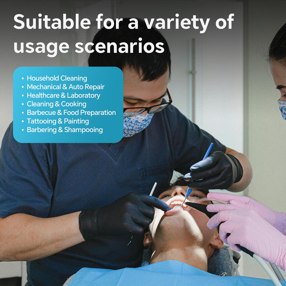 UYKKE ambidextrous nitrile gloves fit both hands for flexible use.