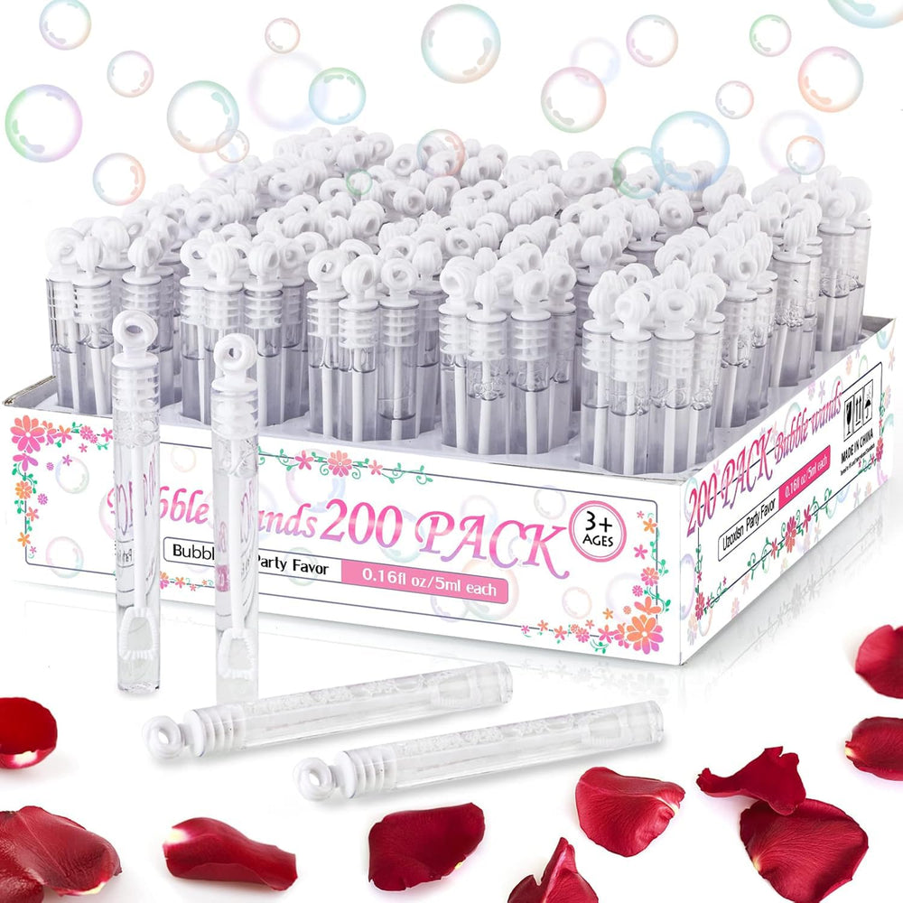 Uzoxlsn 200-pack mini bubble wands white for festive wedding send-offs.