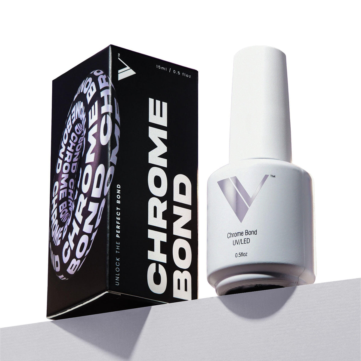 V Beauty Pure chrome base bottle pour for precise, flawless accents.