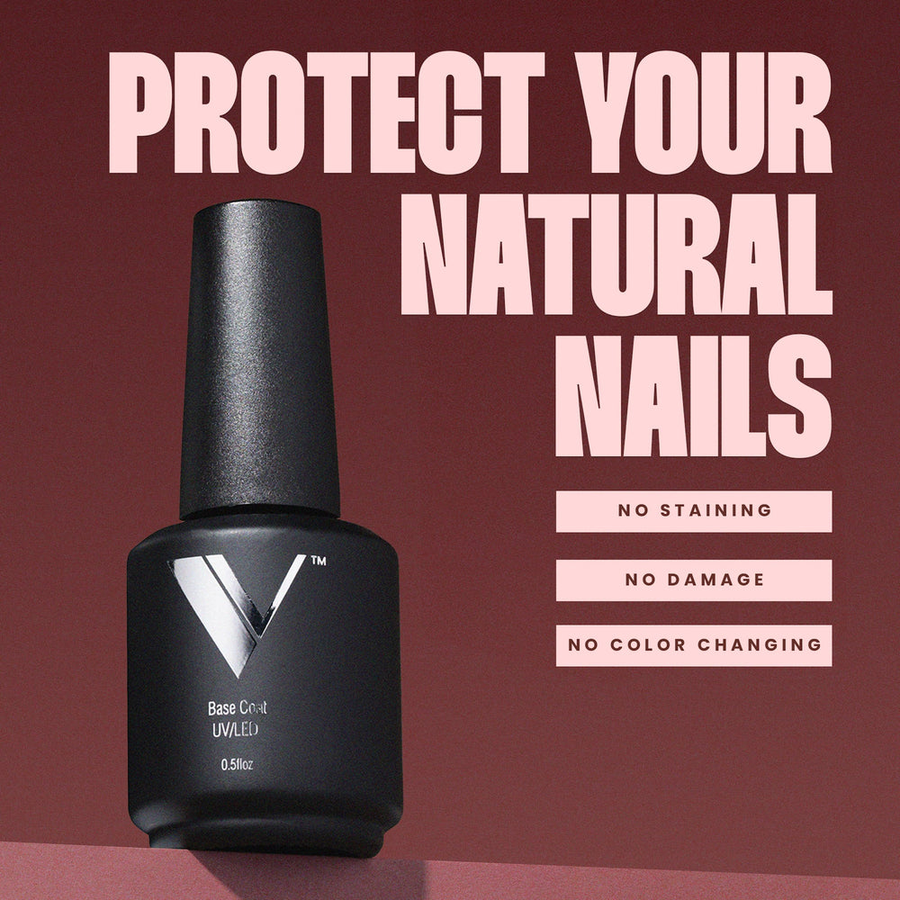 V Beauty Pure Gel Base Coat on natural nails with a protective glossy look