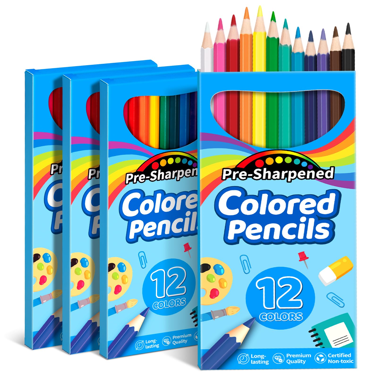 V-Opitos 48-count colored pencils bulk set with 12 colors for classrooms and group projects