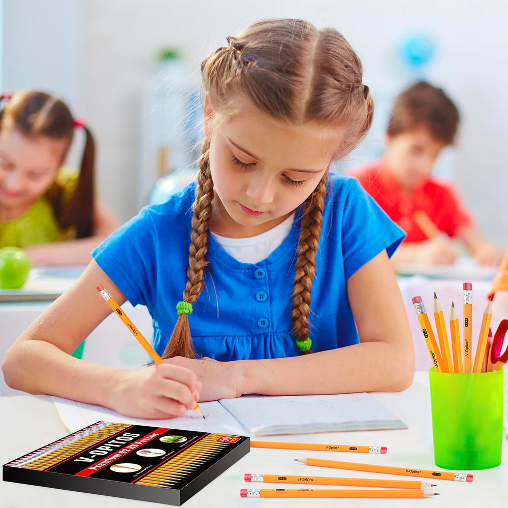 V-Opitos pencils in a classroom or desk setup for daily tasks.