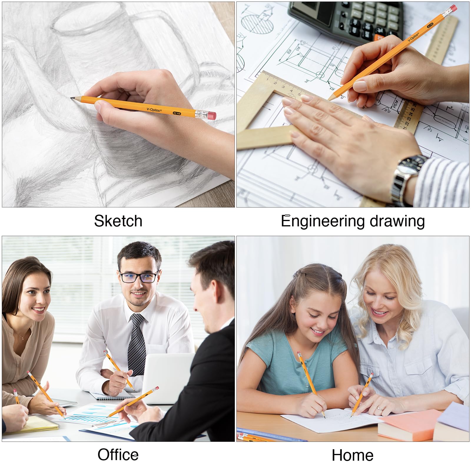 V-Opitos non-toxic 2HB pencils safe for students and adults.