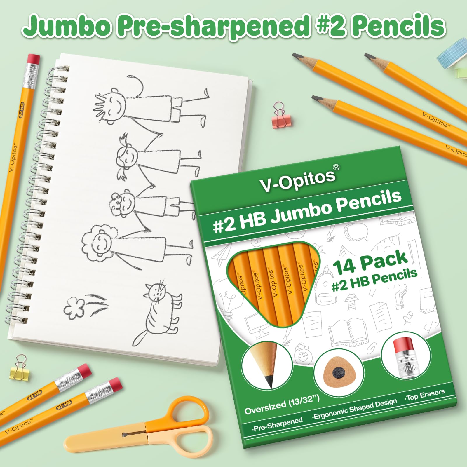 V-Opitos pre-sharpened 2B pencils ready for classroom use.