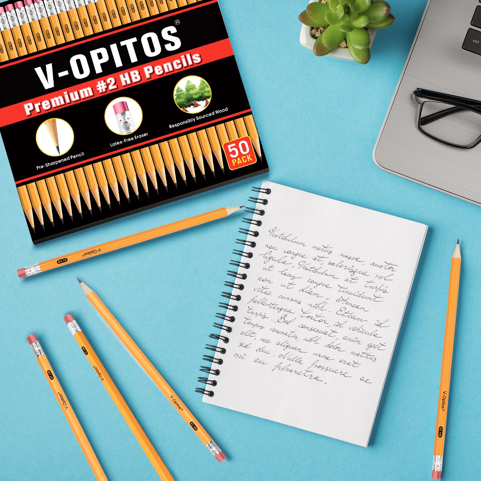 V-Opitos pre-sharpened 2HB pencils ready to write.